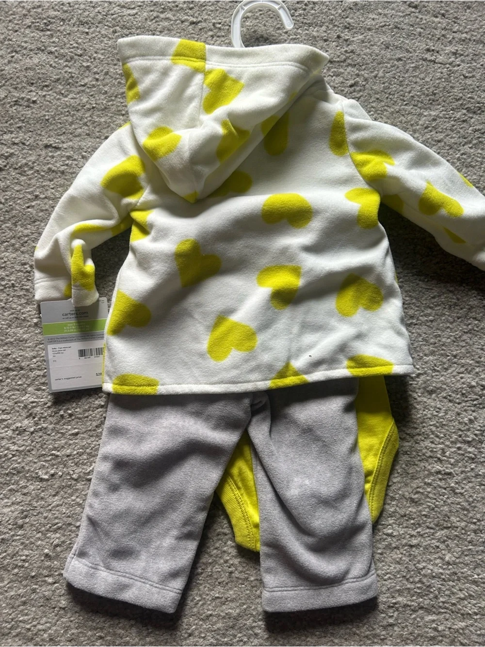 Carter's White Hooded Top & Yellow Heart Bodysuit Set